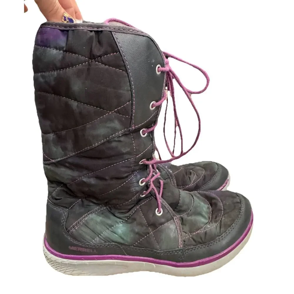 Merrell Pechora Lace-Up Winter Boots Dragonfly Nylon Leather Lined Women Size 8